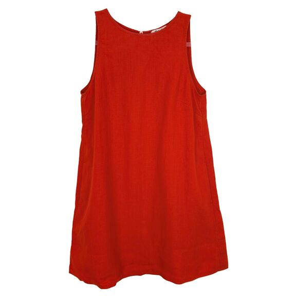 MADEWELL Mini Shift Dress S Linen Bright Flame Red Crew Neck Sleeveless NWT A2 - Picture 2 of 6